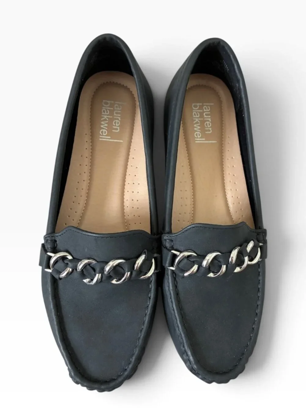 Lauren Blakwell Black Chain-Trim Driving Loafers